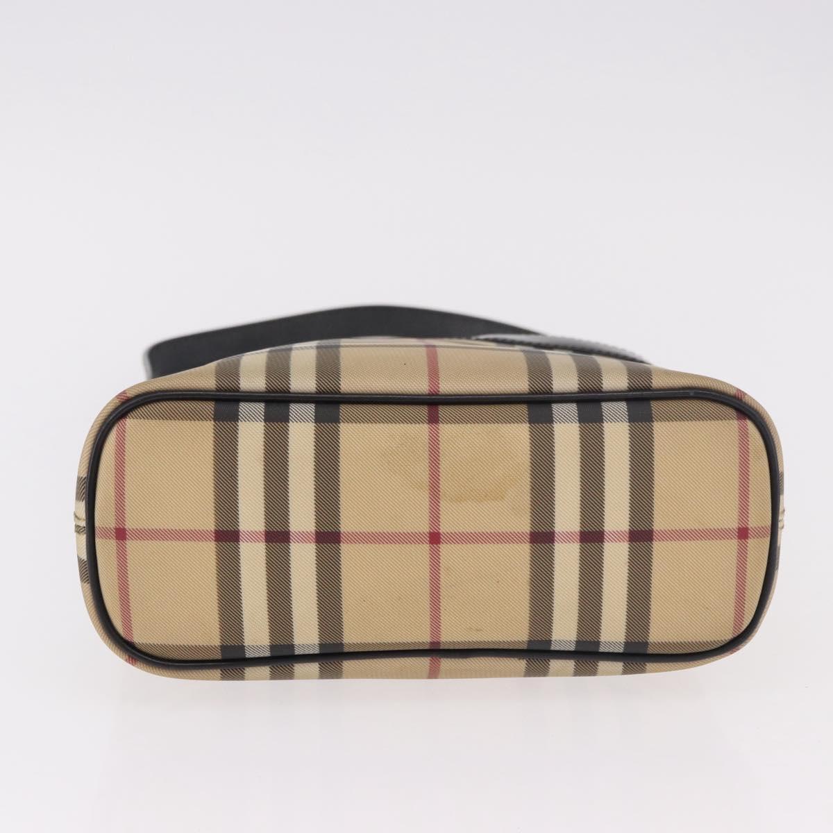 BURBERRY Nova Check Shoulder Bag PVC Beige Silver Auth 184442
