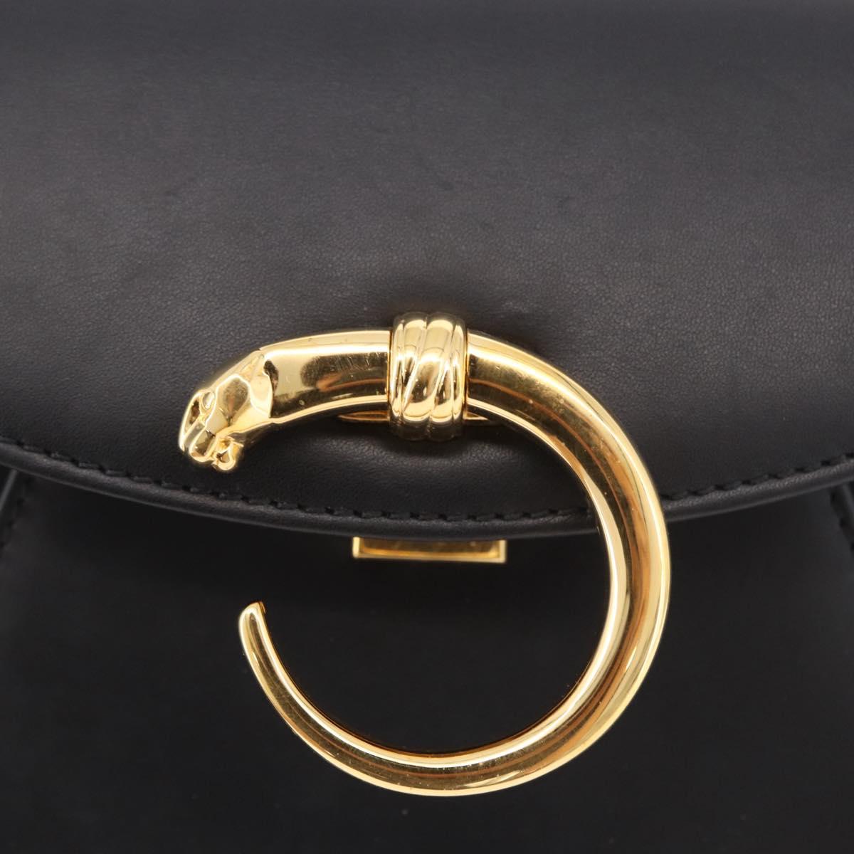 CARTIER PANTHERE Hand Bag Leather Black Gold Auth 184443V