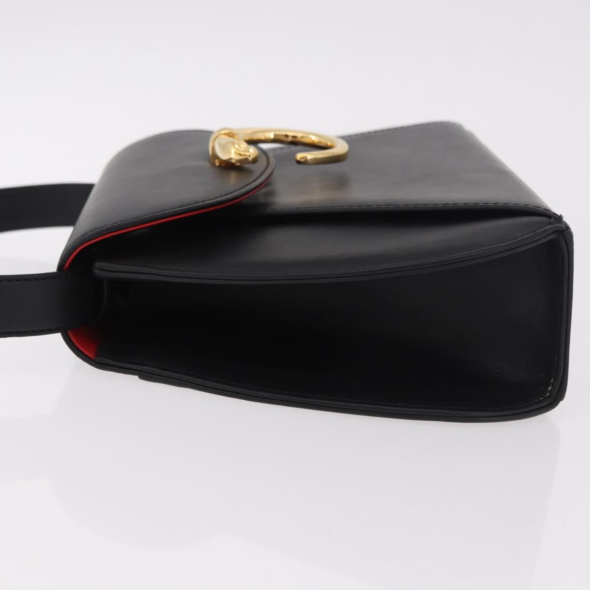 CARTIER PANTHERE Hand Bag Leather Black Gold Auth 184443V