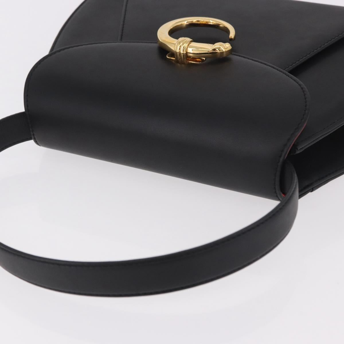 CARTIER PANTHERE Hand Bag Leather Black Gold Auth 184443V