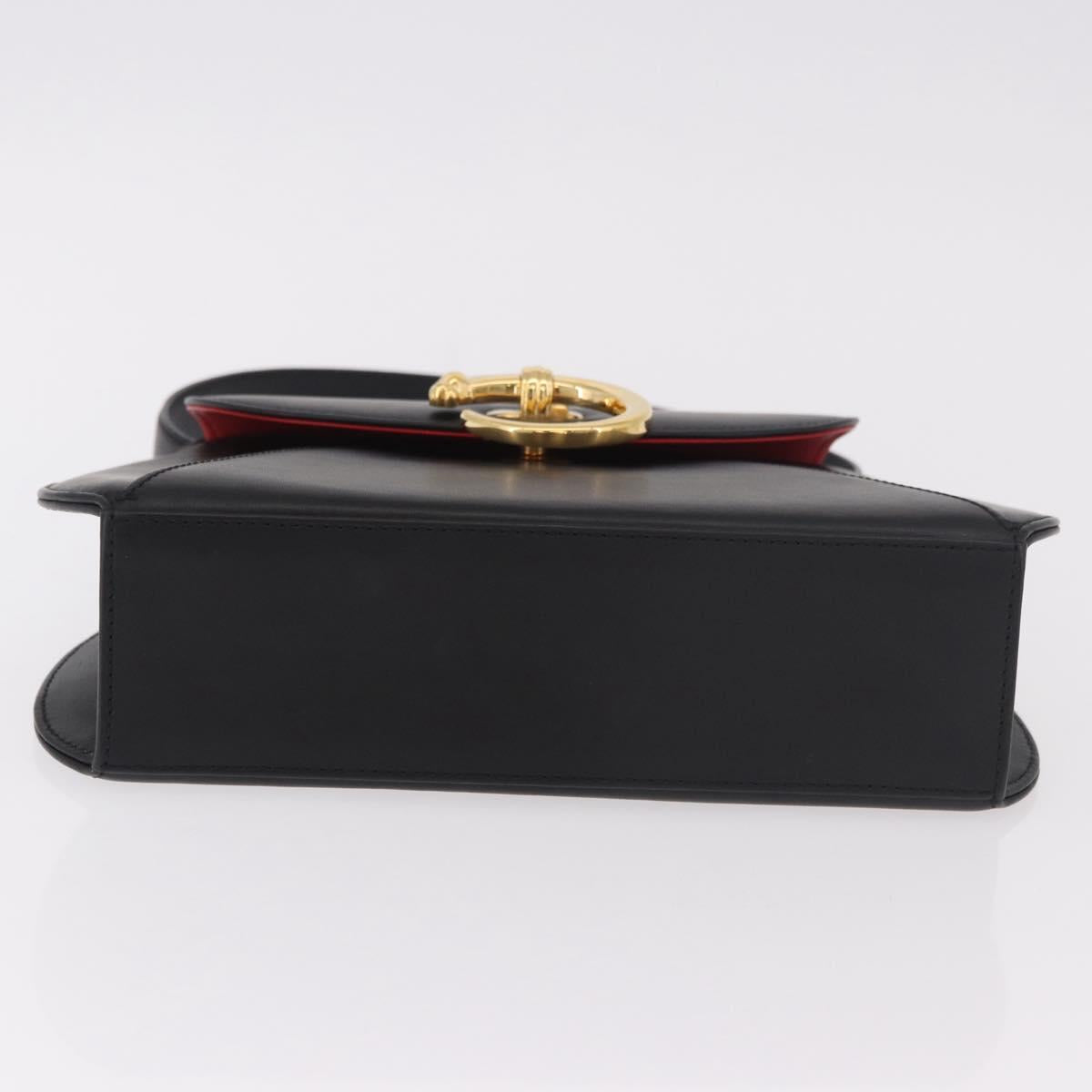 CARTIER PANTHERE Hand Bag Leather Black Gold Auth 184443V