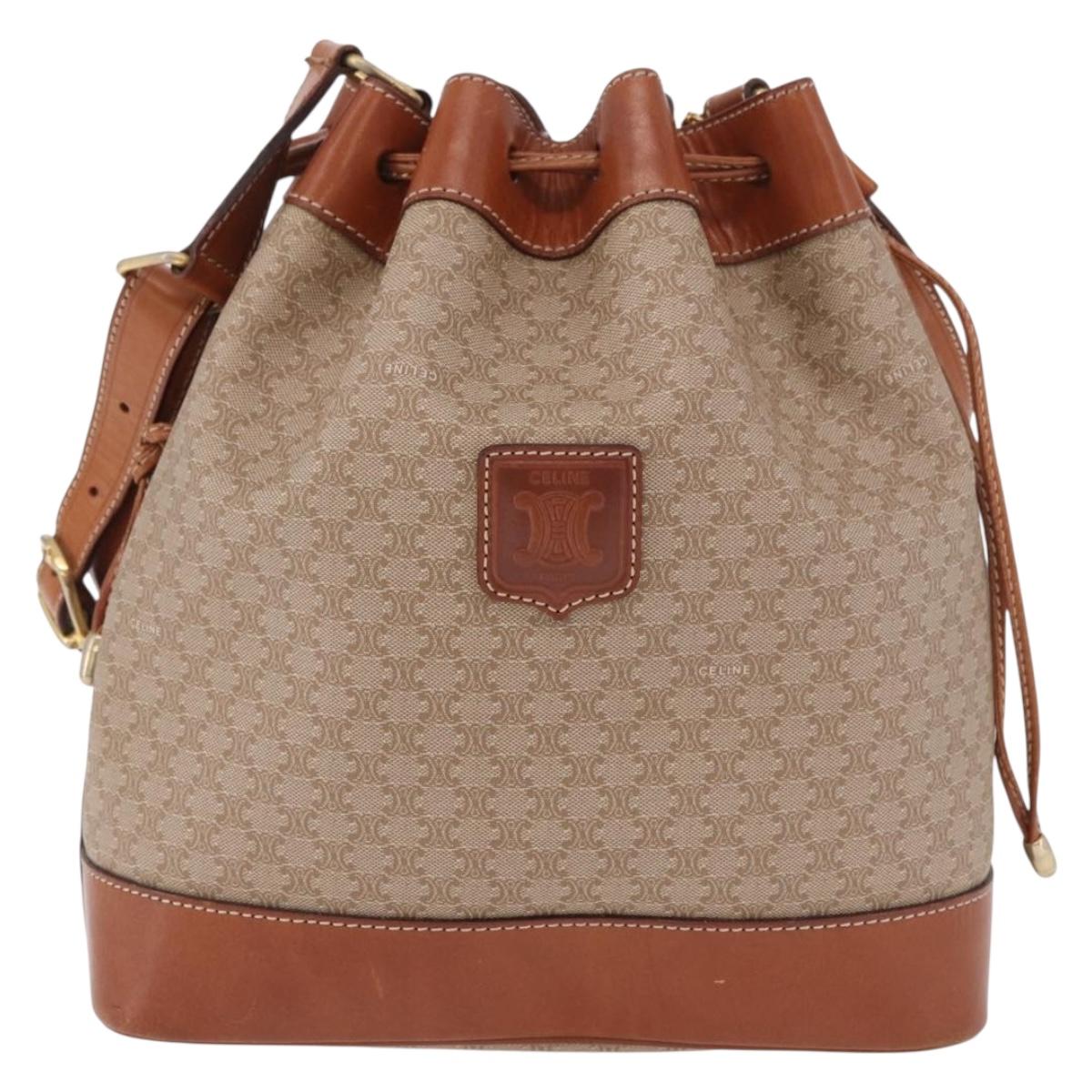 CELINE Macadam Canvas Shoulder Bag PVC Beige Gold Auth 184444