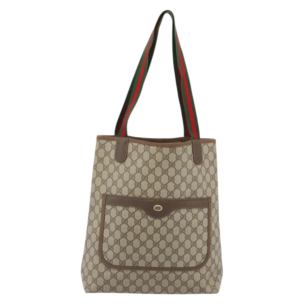 GUCCI GG Supreme Web Sherry Line Tote Bag PVC Beige Red 40 02 003 Auth 184449