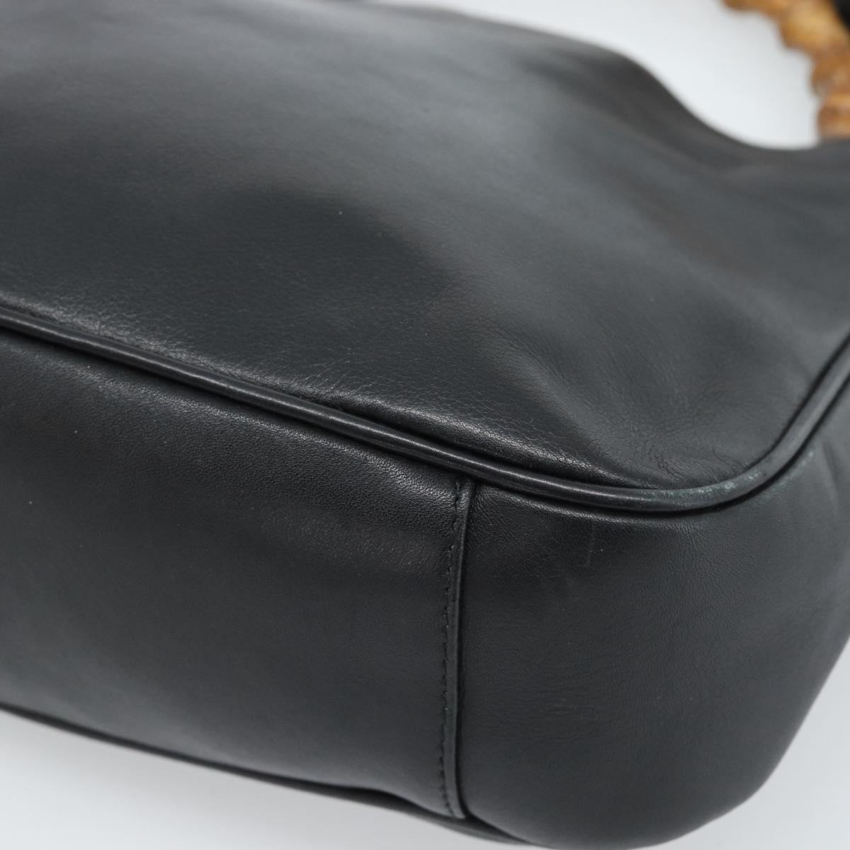 GUCCI Bamboo Hand Bag Leather 2way Black Gold 001 1638 2615 Auth 184452