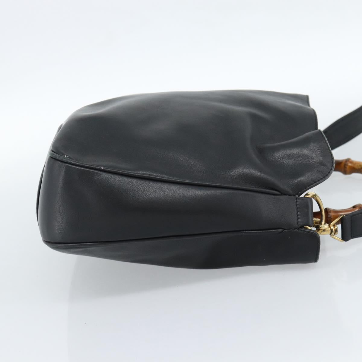 GUCCI Bamboo Hand Bag Leather 2way Black Gold 001 1638 2615 Auth 184452