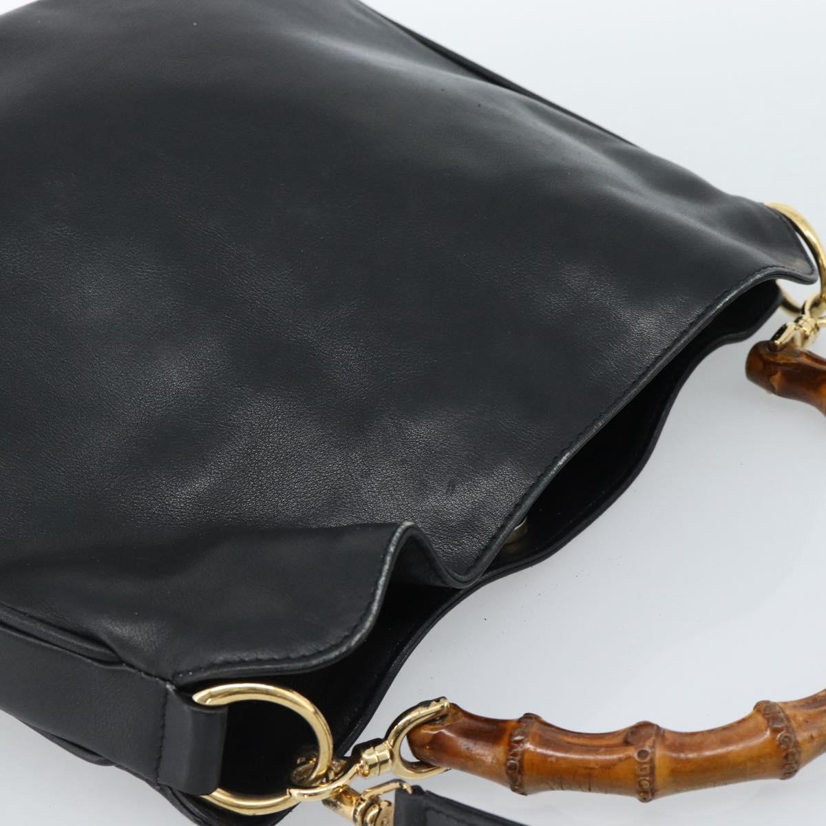 GUCCI Bamboo Hand Bag Leather 2way Black Gold 001 1638 2615 Auth 184452