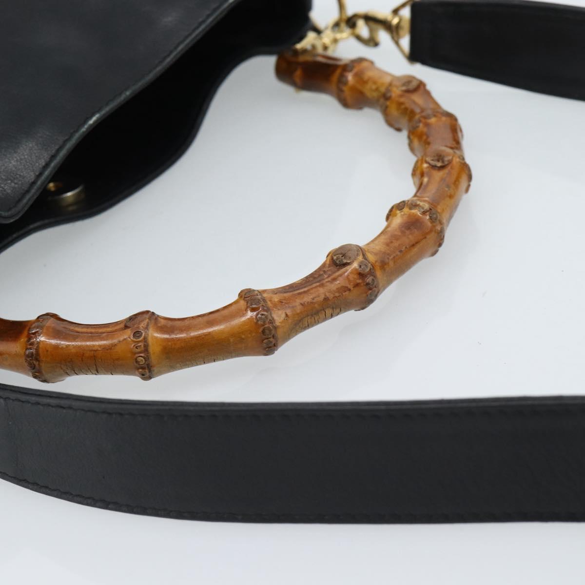 GUCCI Bamboo Hand Bag Leather 2way Black Gold 001 1638 2615 Auth 184452