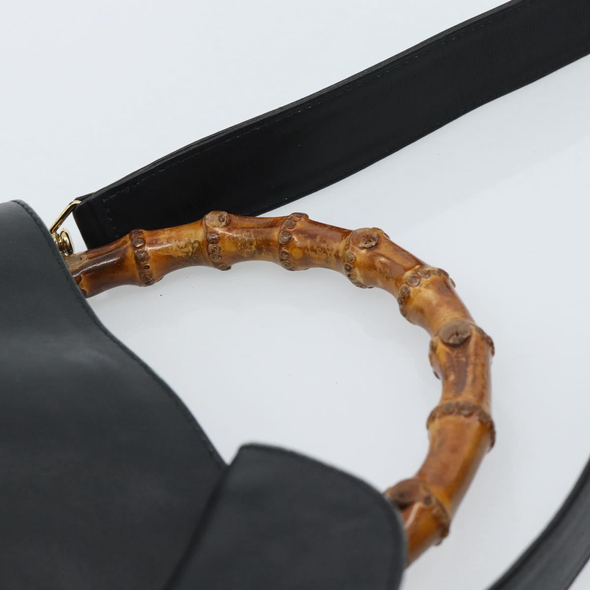 GUCCI Bamboo Hand Bag Leather 2way Black Gold 001 1638 2615 Auth 184452