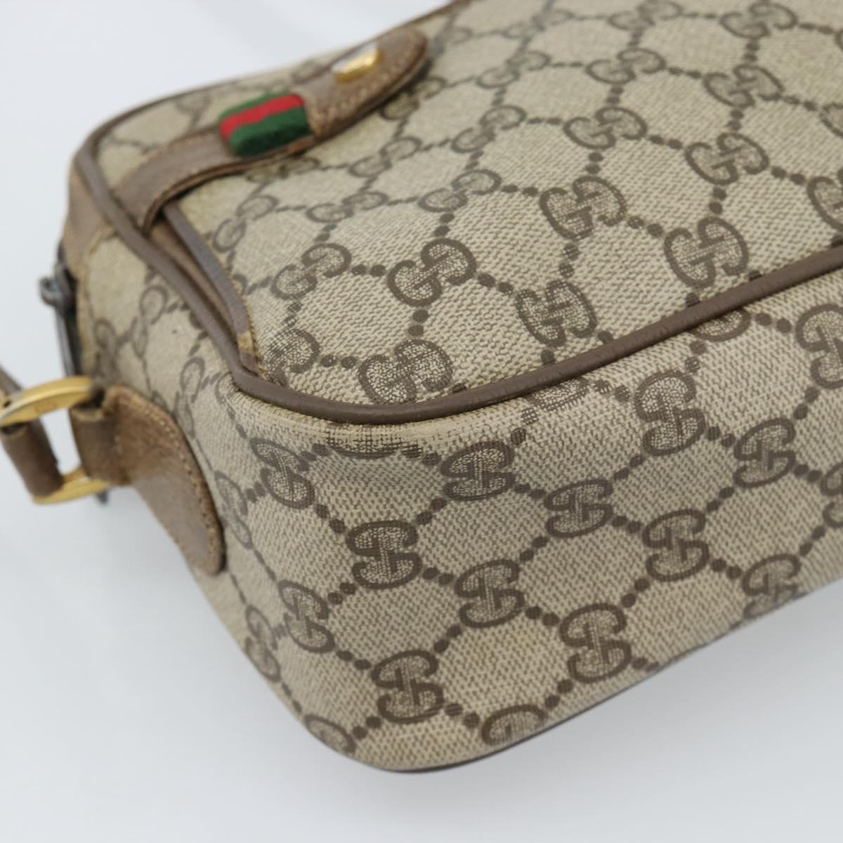 GUCCI GG Supreme Web Sherry Line Bag PVC Beige Gold 904 02 049 Auth 184454