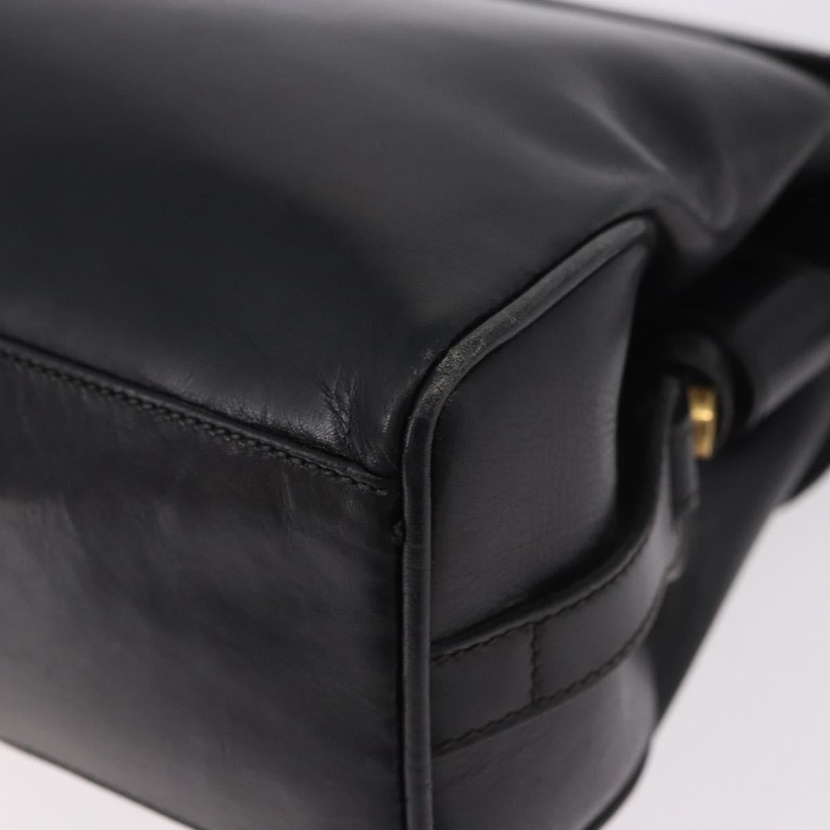 GUCCI Shoulder Bag Leather Navy Gold Auth 184456
