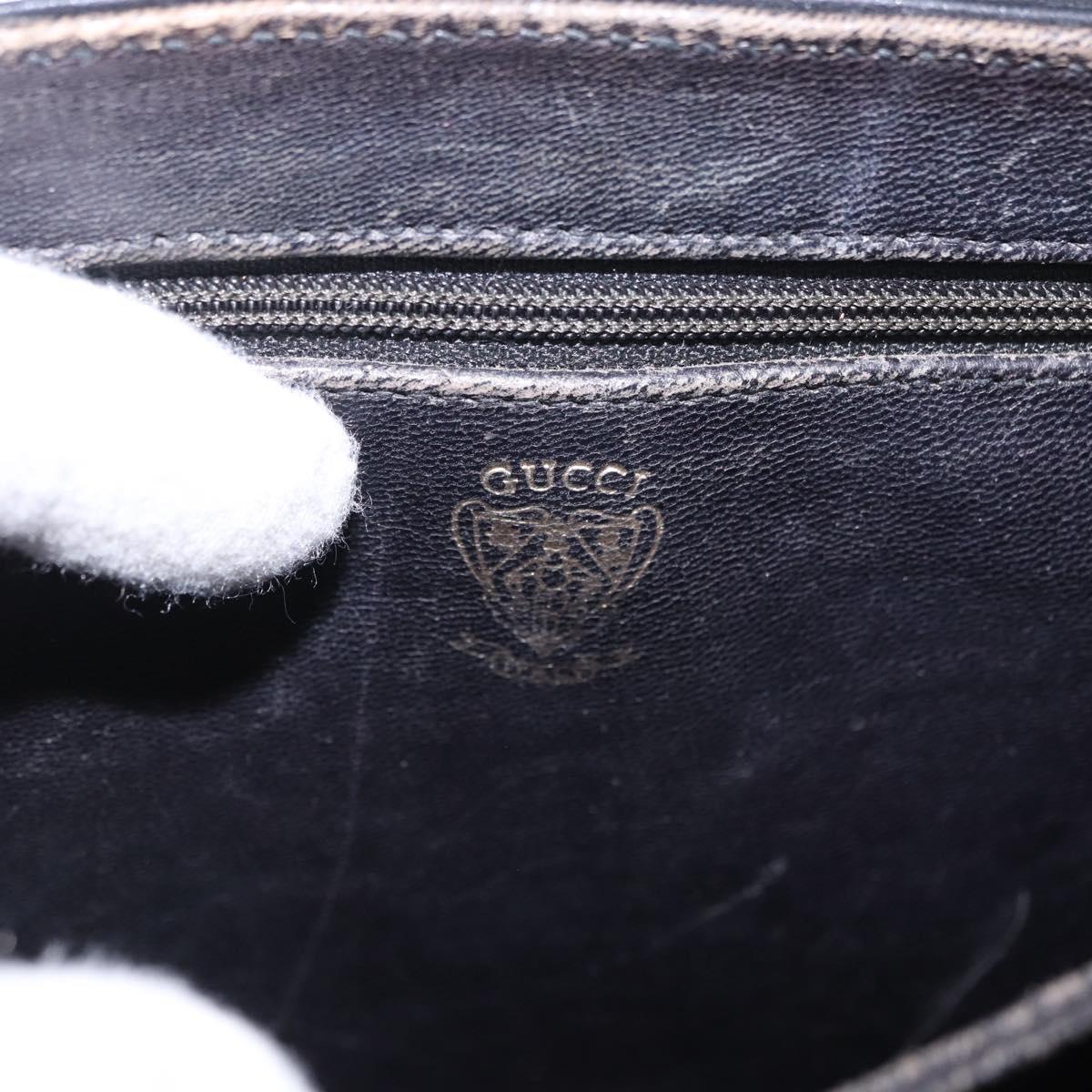 GUCCI Shoulder Bag Leather Navy Gold Auth 184456
