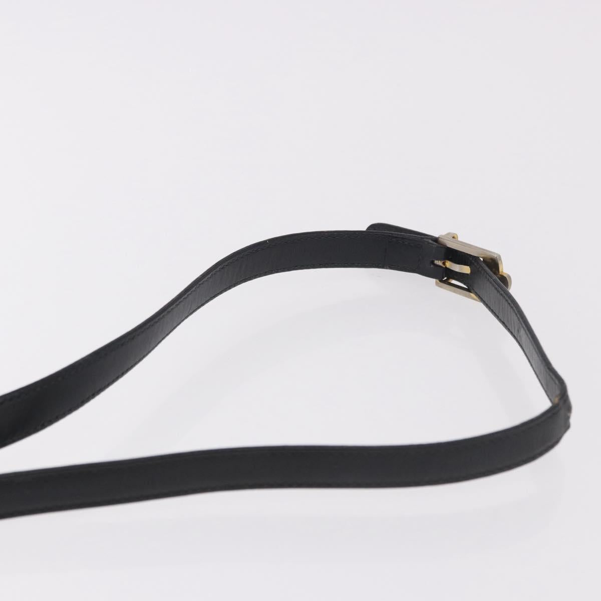 GUCCI Shoulder Bag Leather Navy Gold Auth 184456
