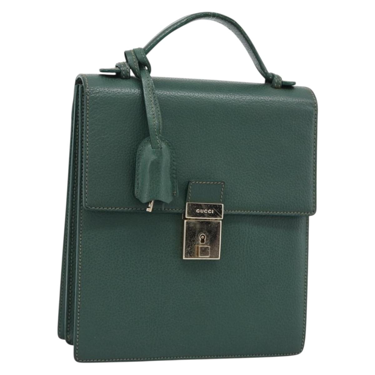 GUCCI Hand Bag Leather Green Gold Auth 184457