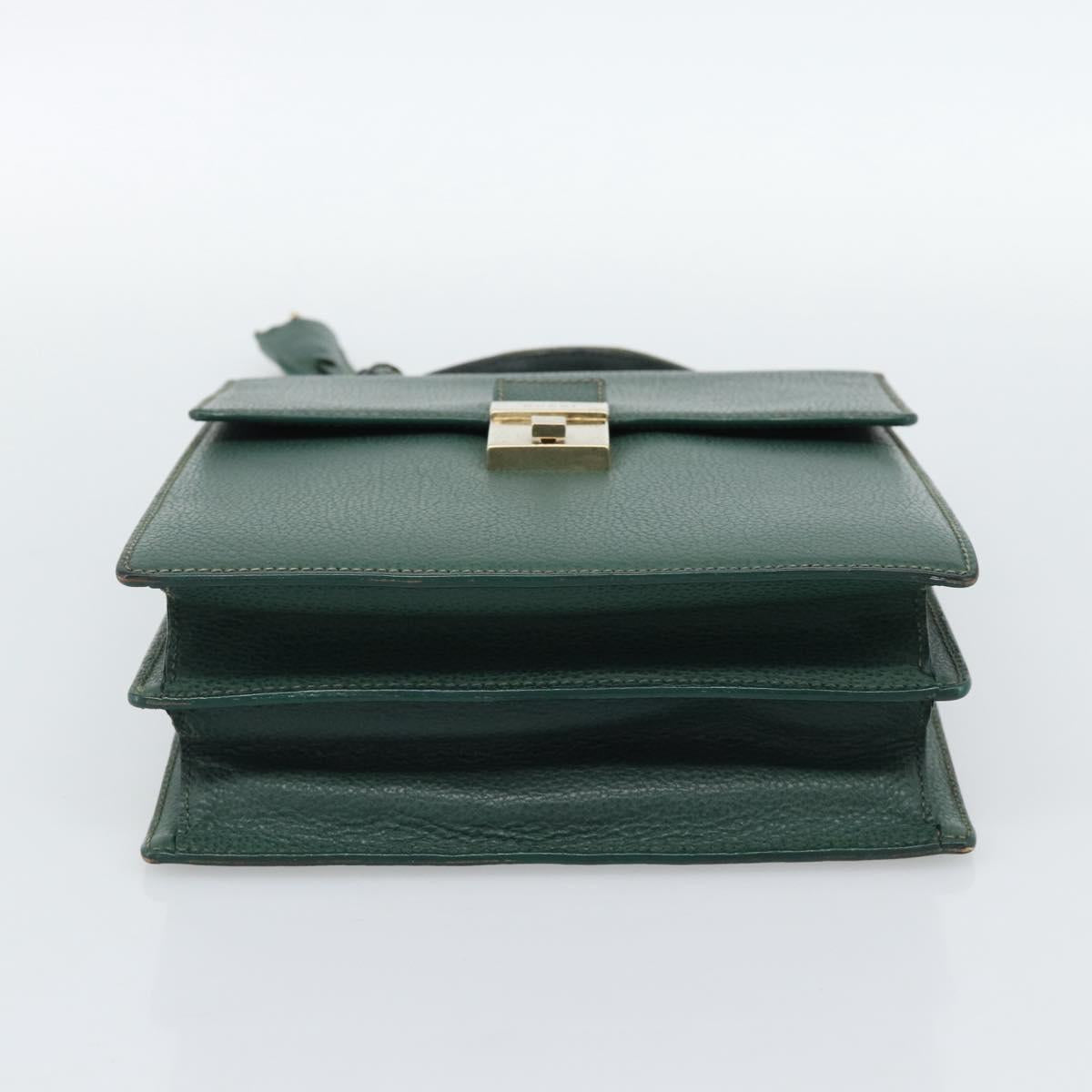 GUCCI Hand Bag Leather Green Gold Auth 184457