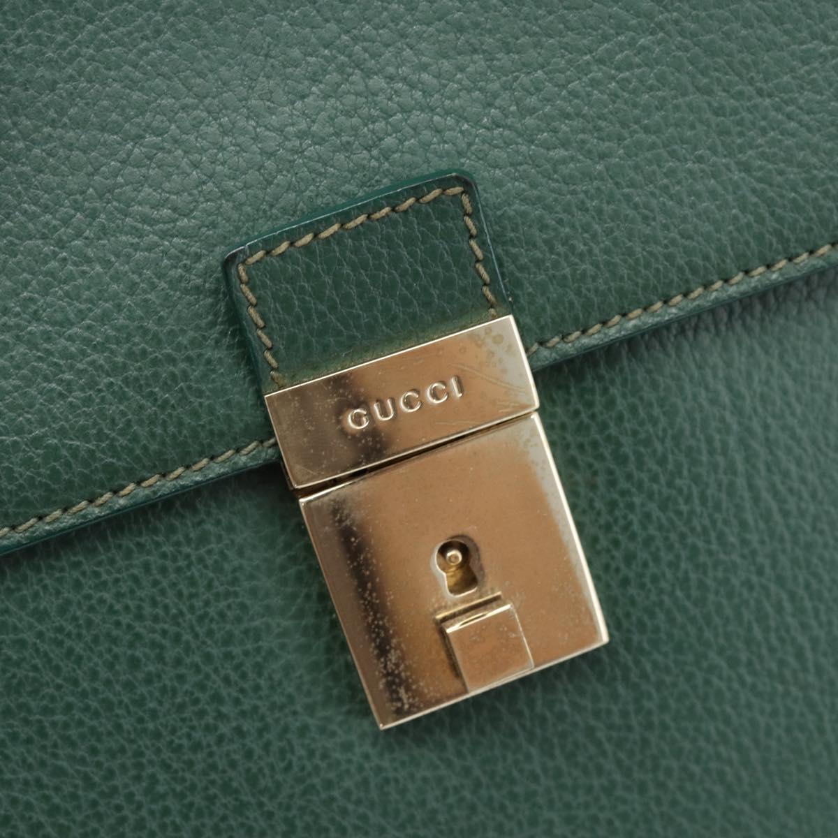 GUCCI Hand Bag Leather Green Gold Auth 184457