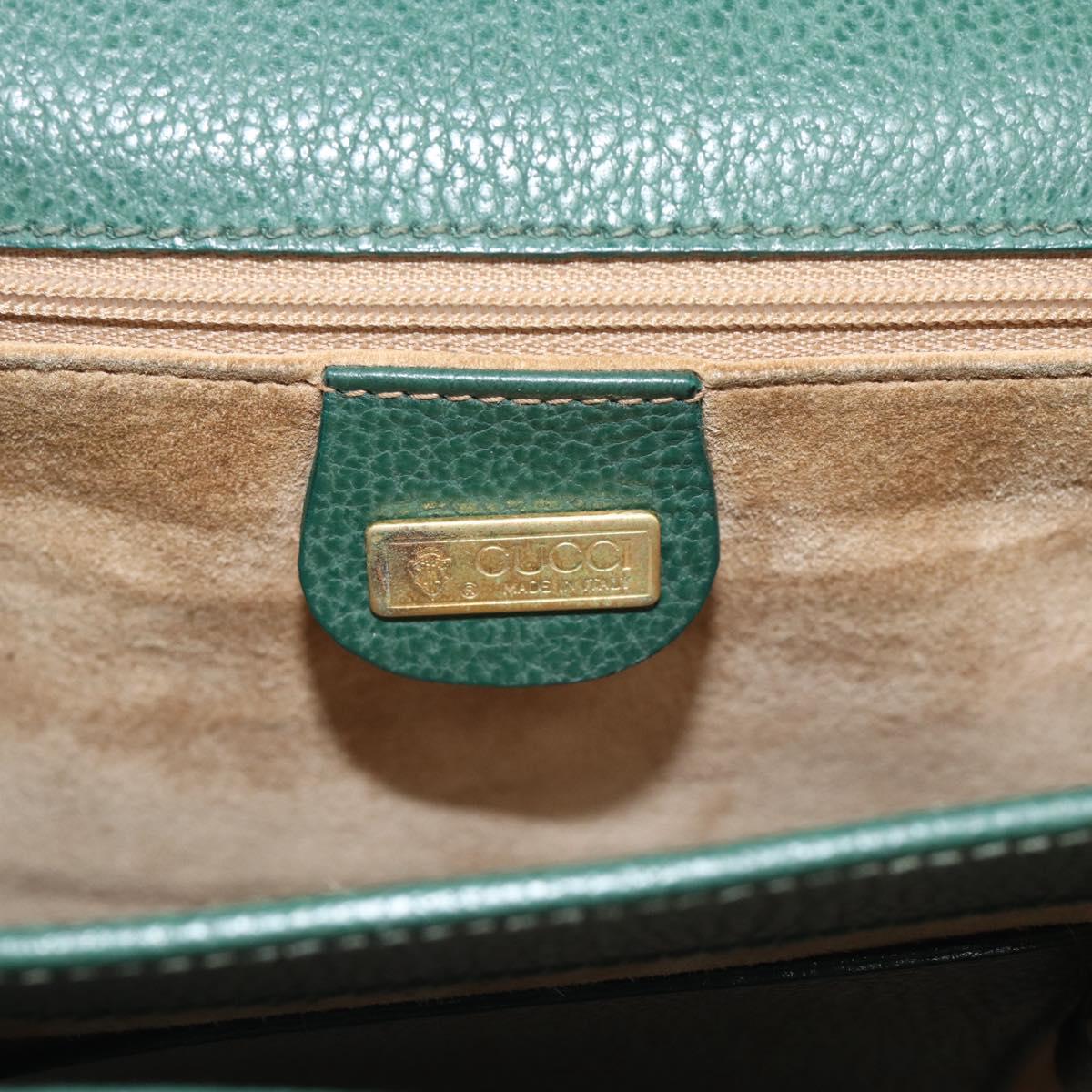 GUCCI Hand Bag Leather Green Gold Auth 184457