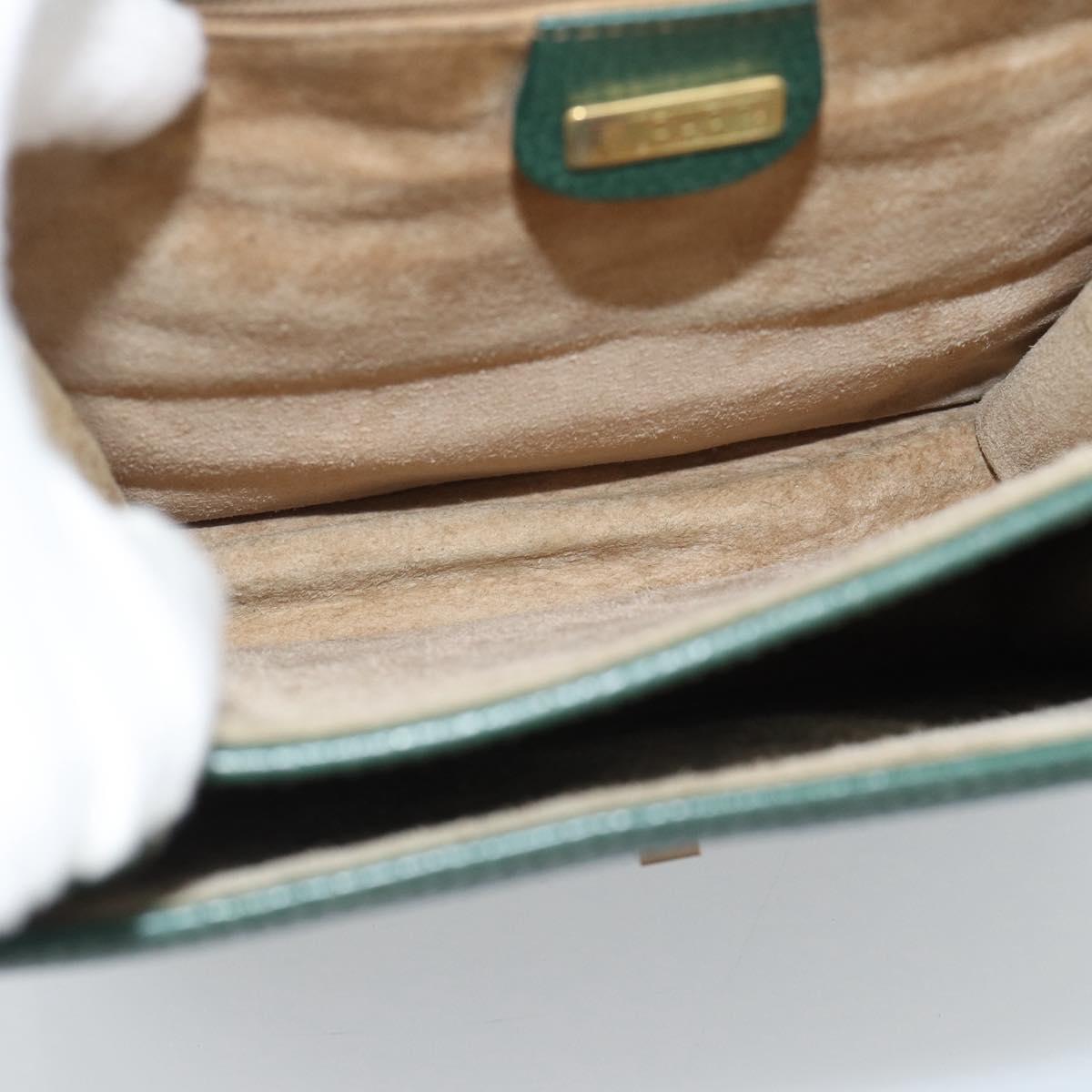 GUCCI Hand Bag Leather Green Gold Auth 184457