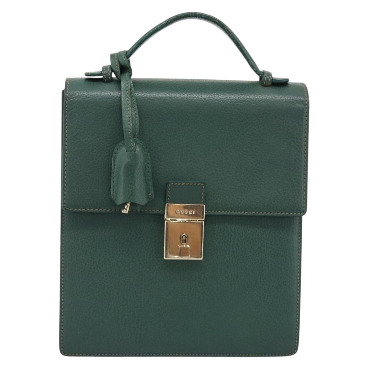 GUCCI Hand Bag Leather Green Gold Auth 184457