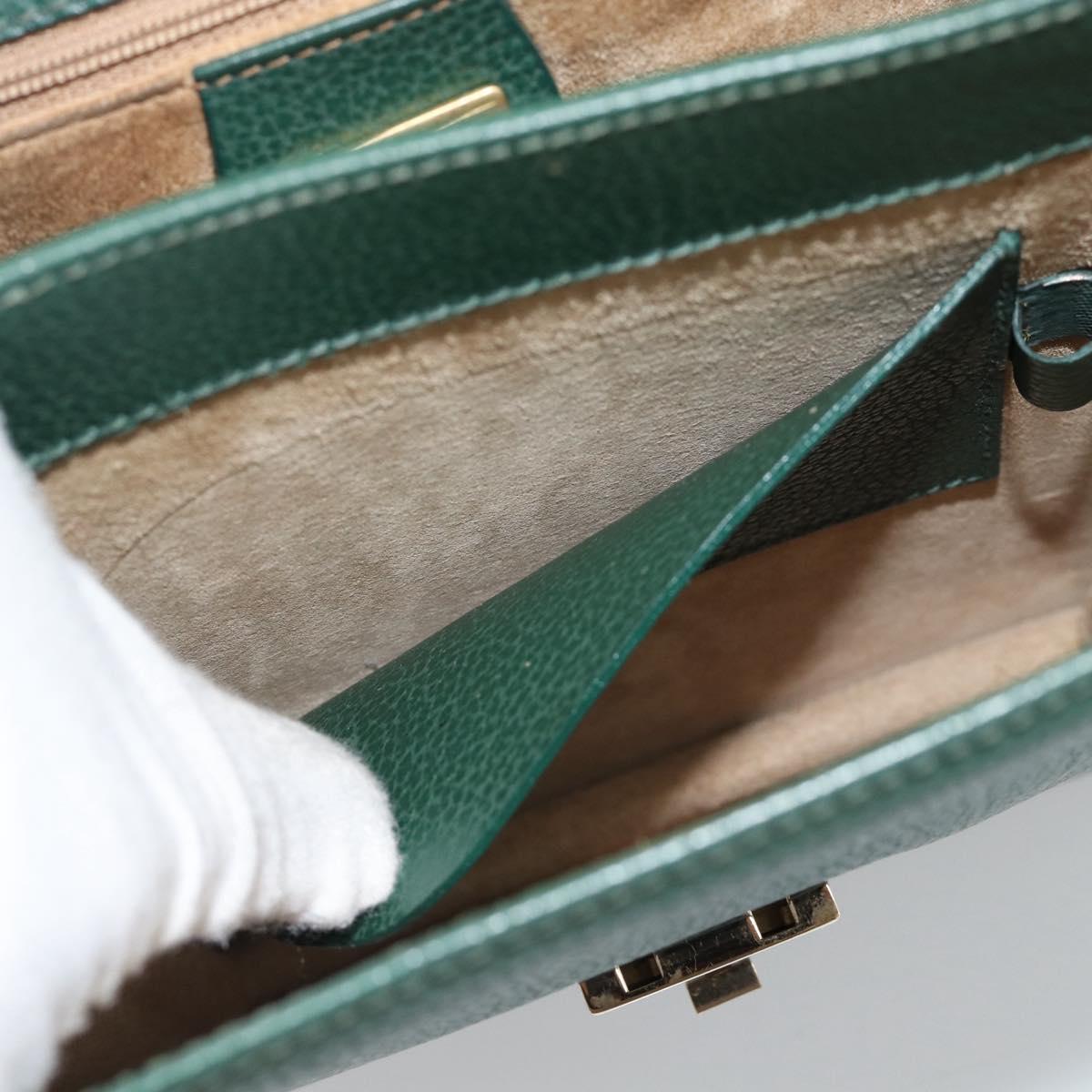 GUCCI Hand Bag Leather Green Gold Auth 184457