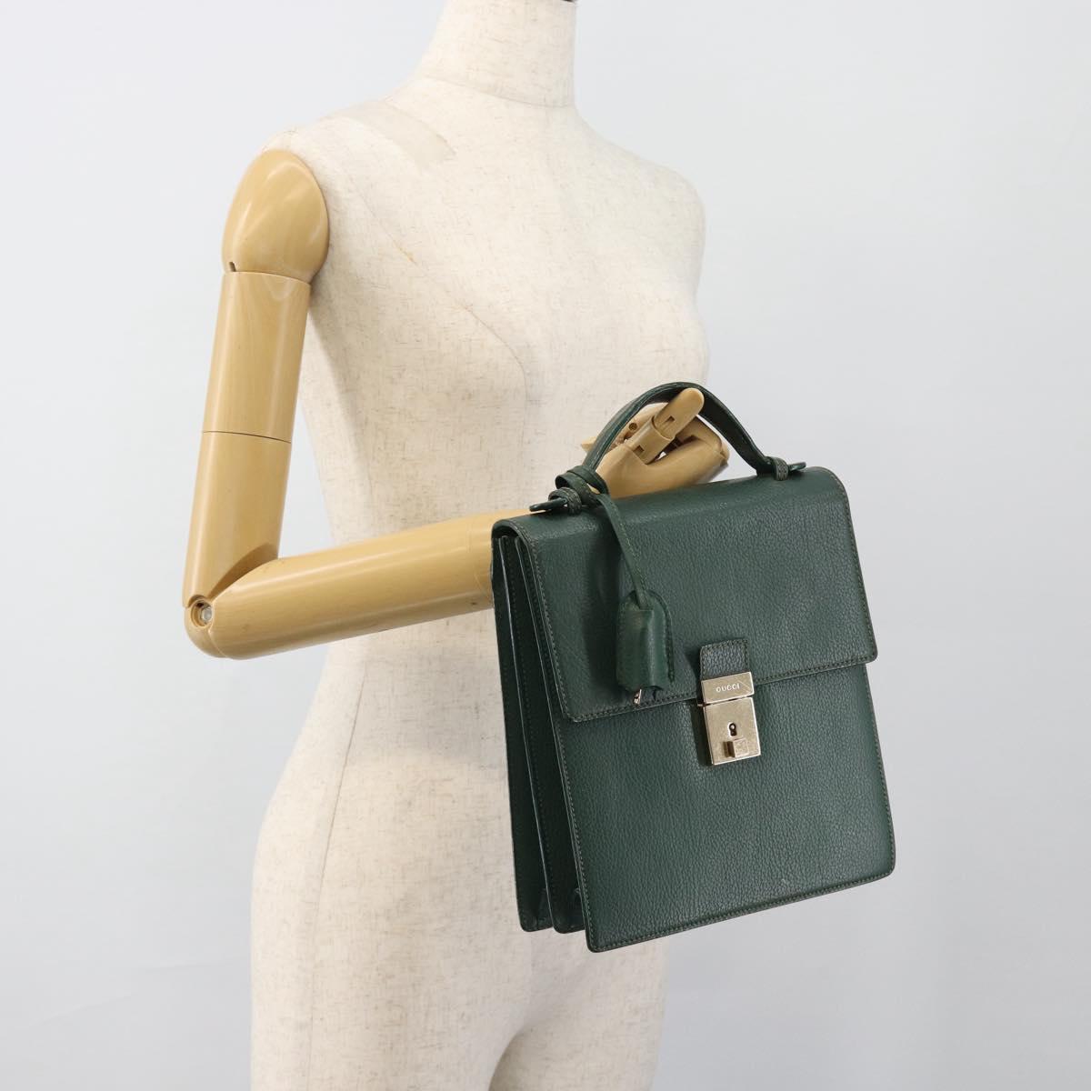 GUCCI Hand Bag Leather Green Gold Auth 184457
