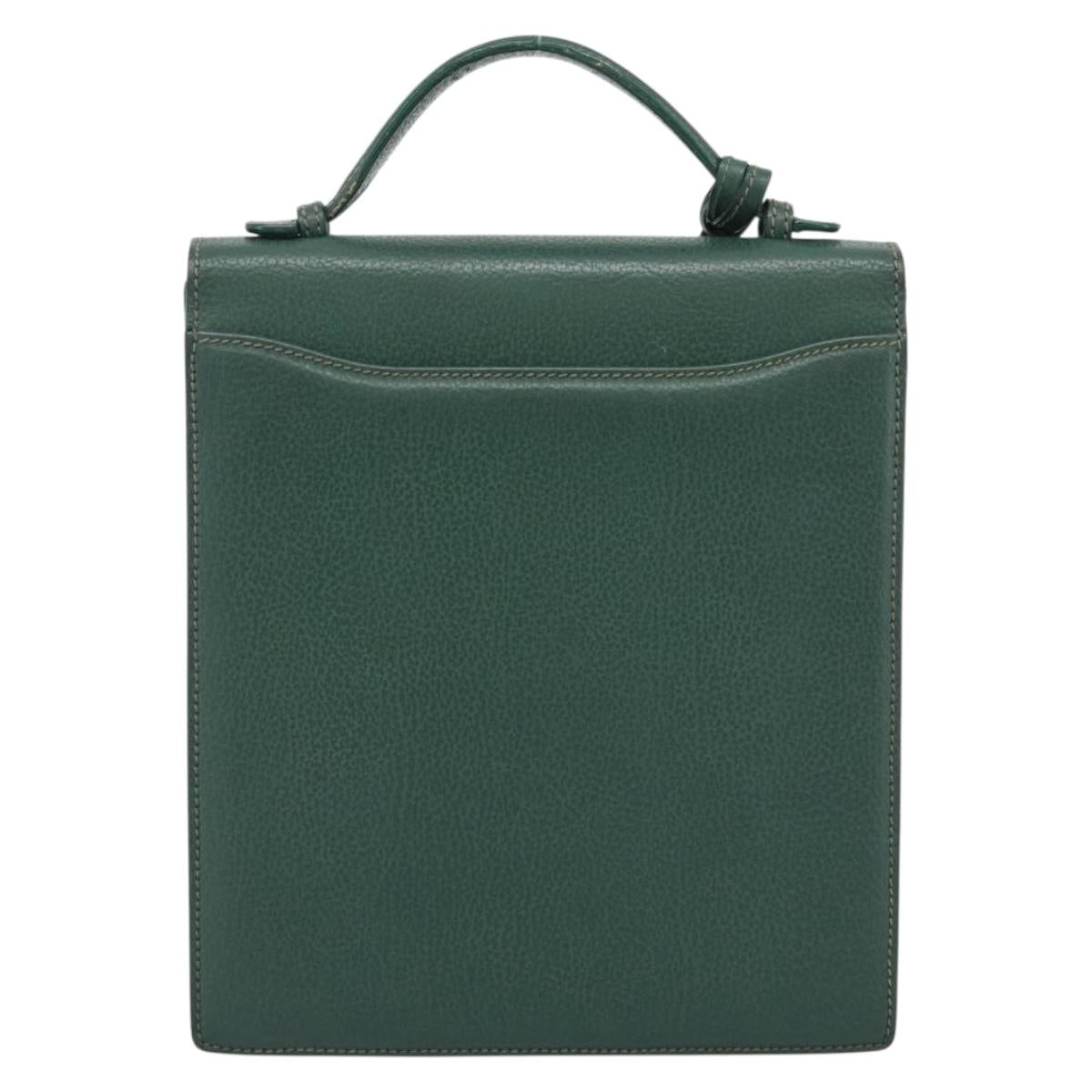 GUCCI Hand Bag Leather Green Gold Auth 184457