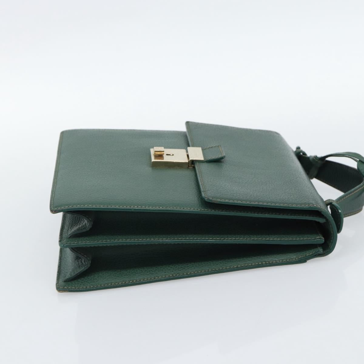GUCCI Hand Bag Leather Green Gold Auth 184457