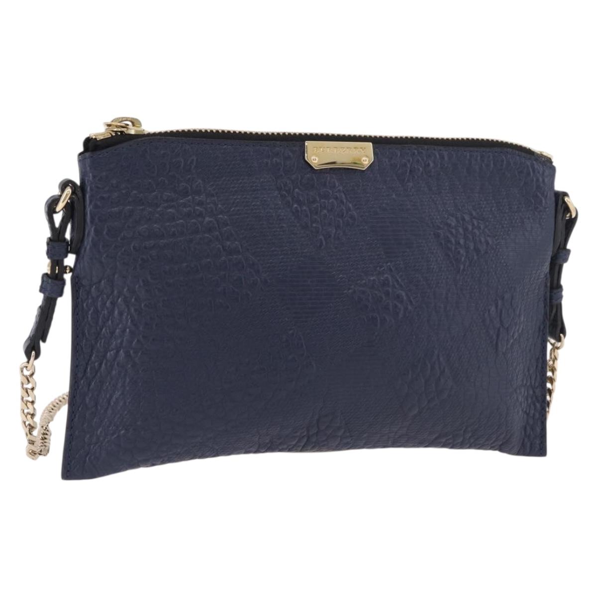 BURBERRY Shoulder Bag Leather Navy Gold Auth 184458A