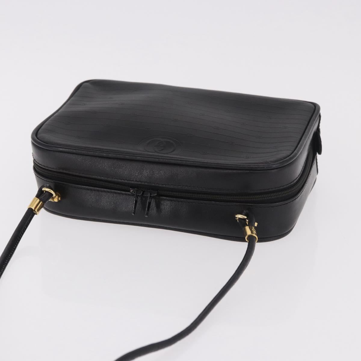 GUCCI Shoulder Bag Leather Navy Gold Auth 184459