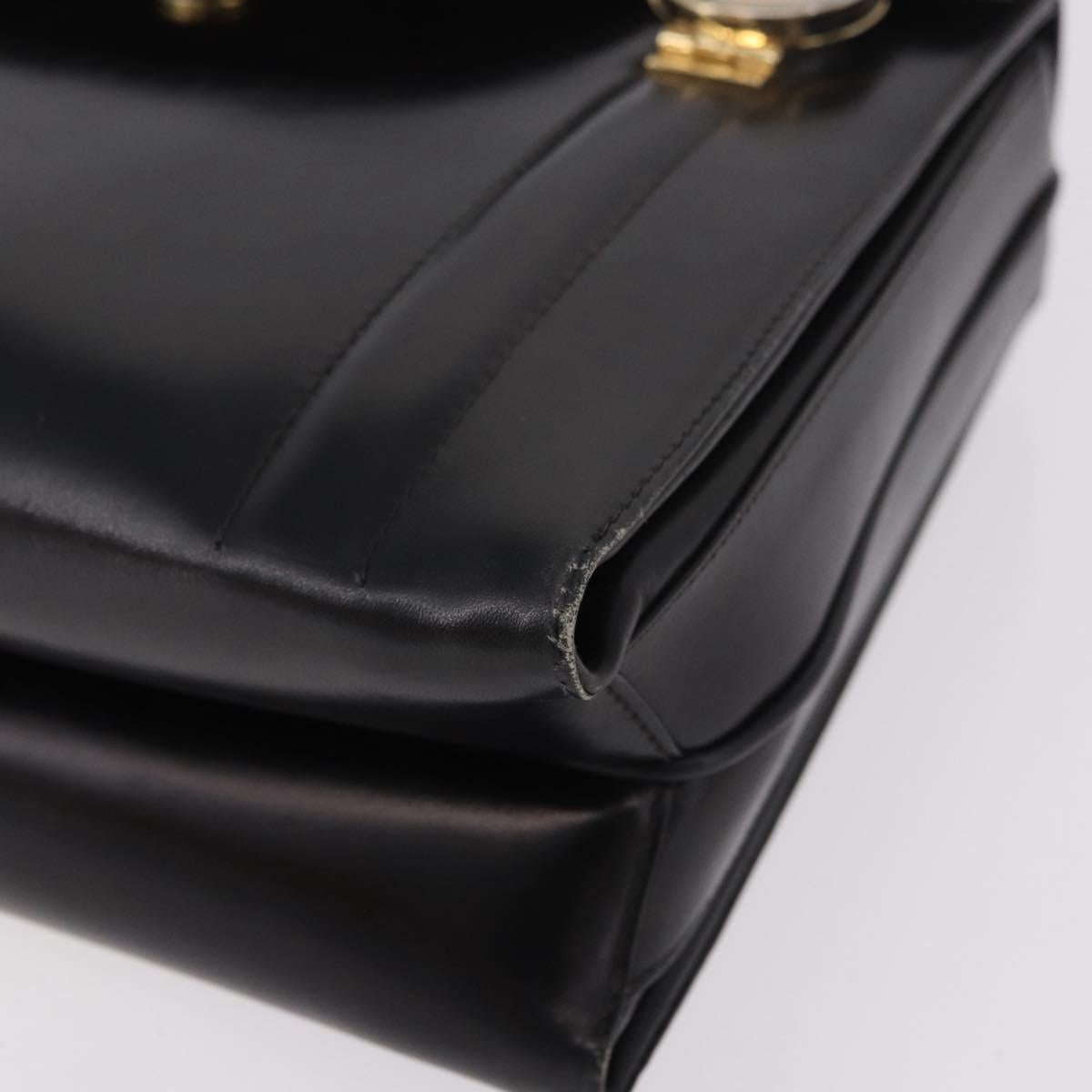 GUCCI Hand Bag Leather Black Gold Auth 184460
