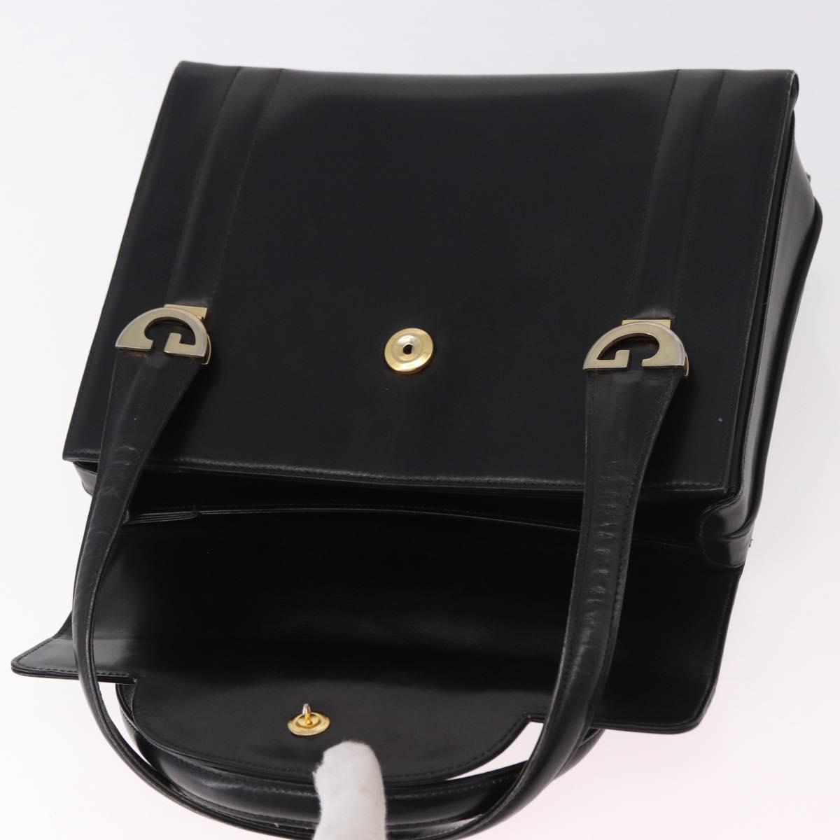 GUCCI Hand Bag Leather Black Gold Auth 184460