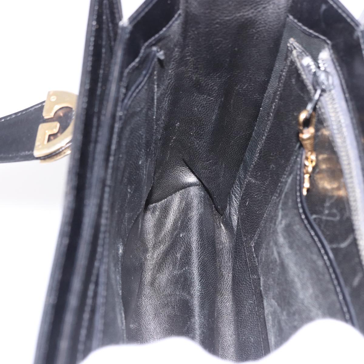 GUCCI Hand Bag Leather Black Gold Auth 184460