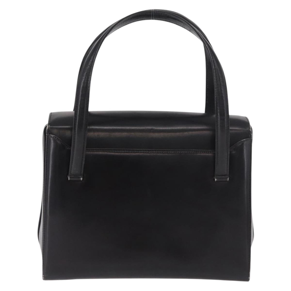 GUCCI Hand Bag Leather Black Gold Auth 184460
