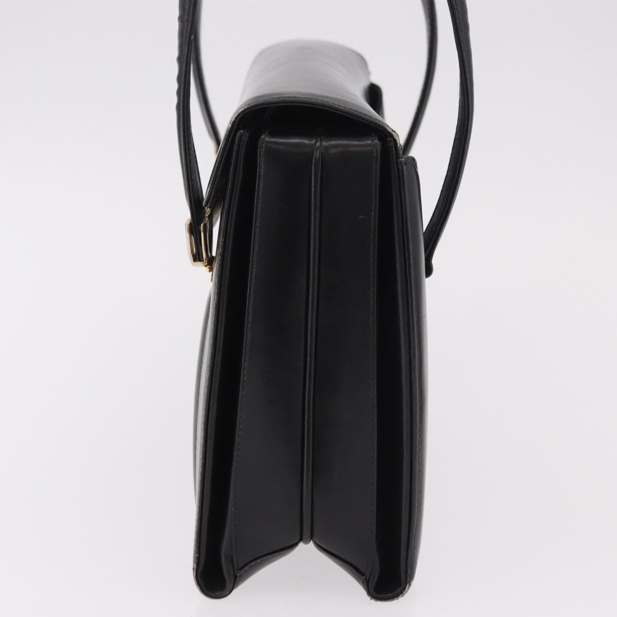 GUCCI Hand Bag Leather Black Gold Auth 184460