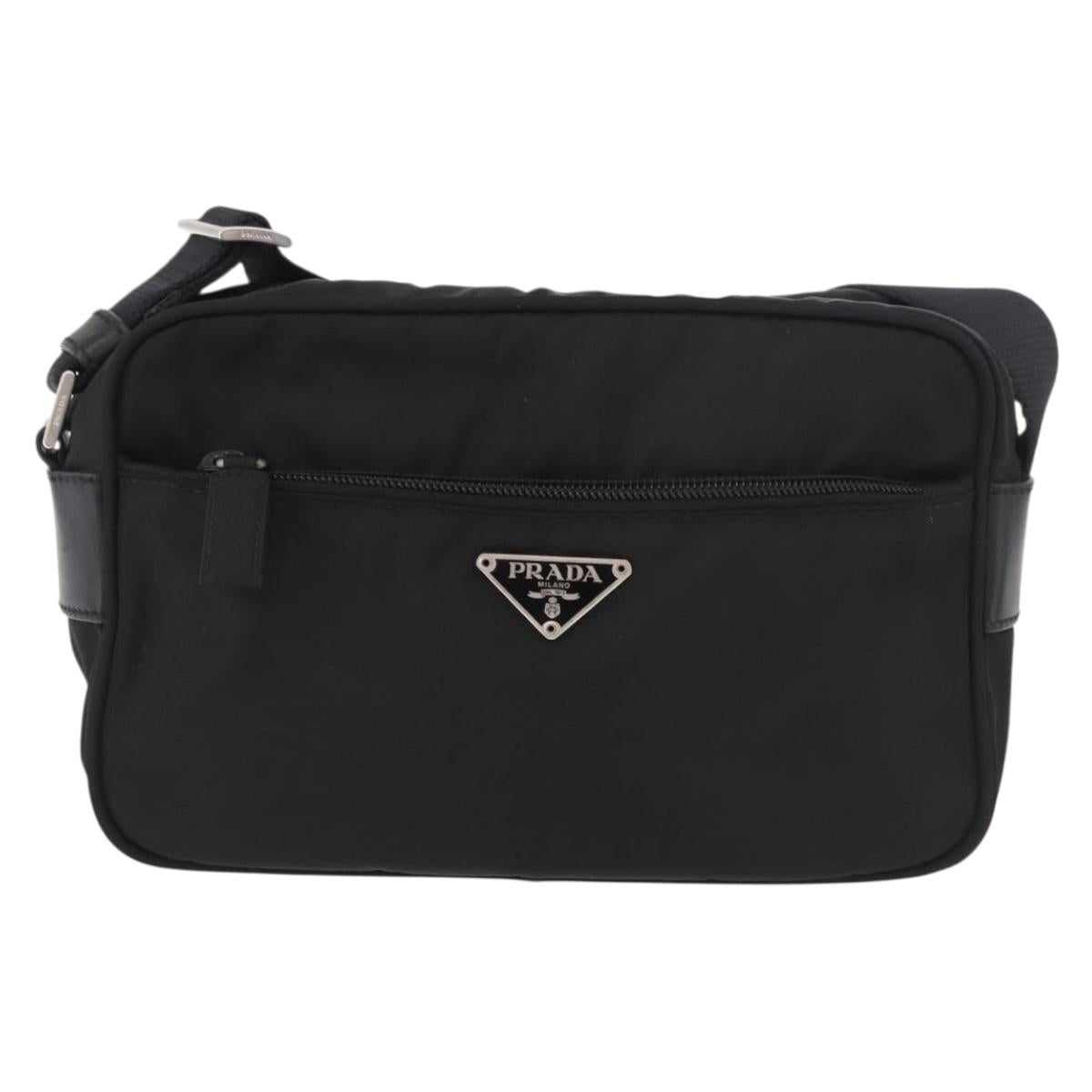 PRADA Shoulder Bag Test Nylon Navy Silver Auth 184461A