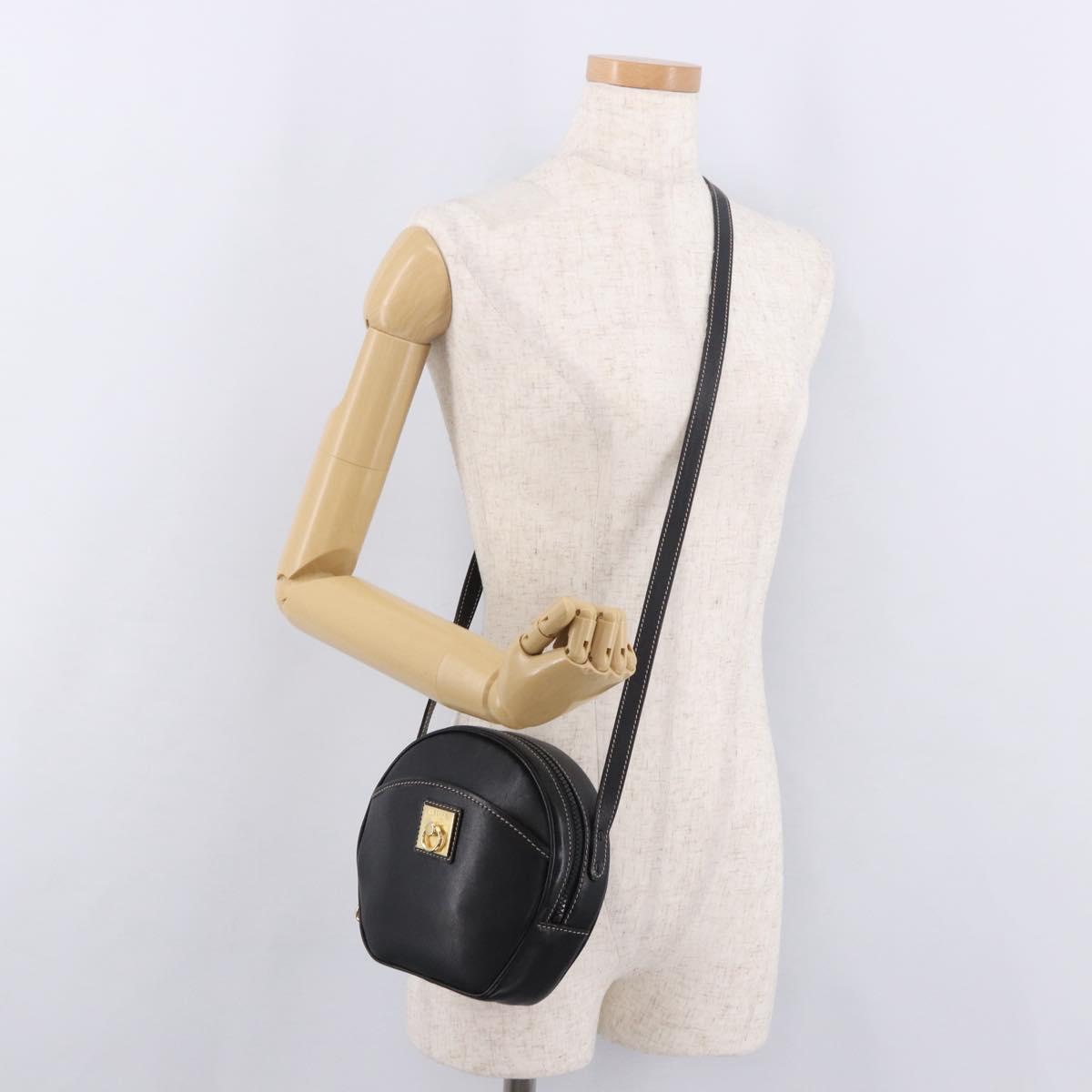 CELINE Shoulder Bag Leather Black Gold Auth 184462A