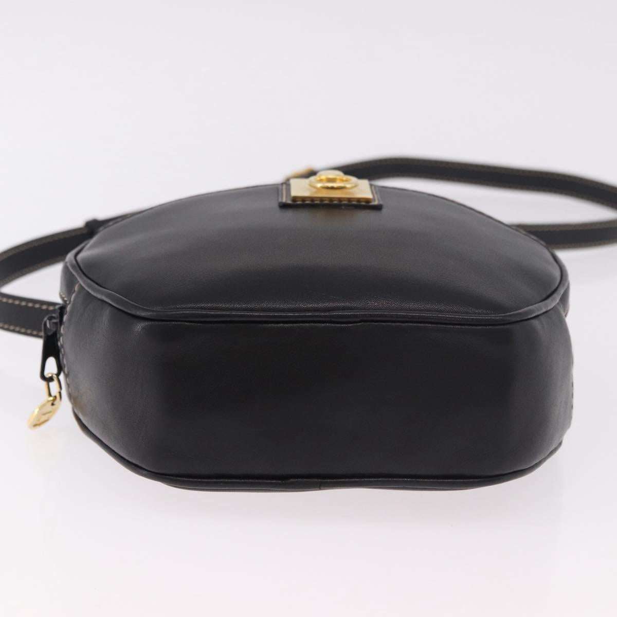 CELINE Shoulder Bag Leather Black Gold Auth 184462A