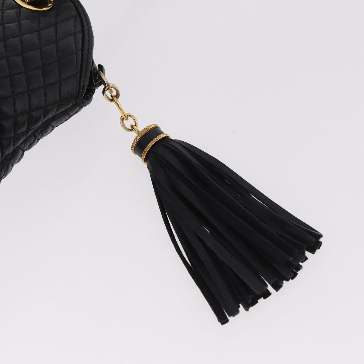 BALLY Chain Shoulder Bag Leather Black Gold Auth 184465