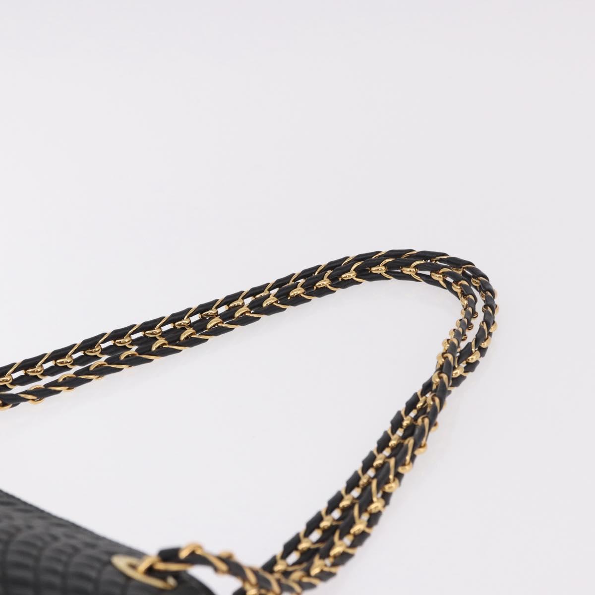 BALLY Chain Shoulder Bag Leather Black Gold Auth 184465