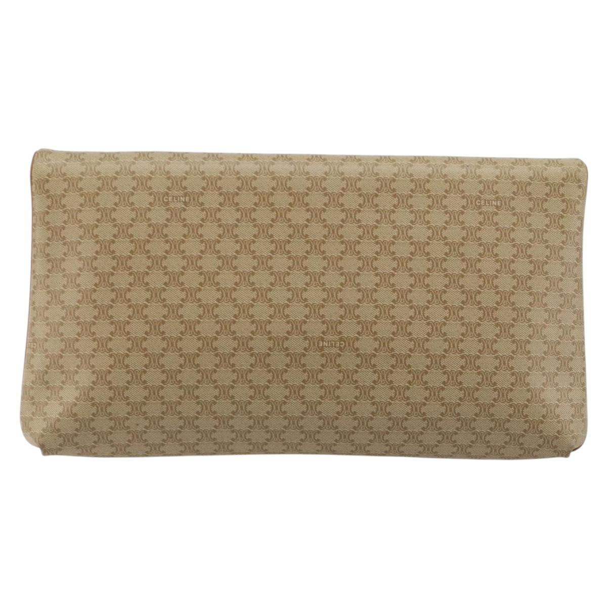 CELINE Macadam Canvas Clutch Bag PVC Beige Gold Auth 184467