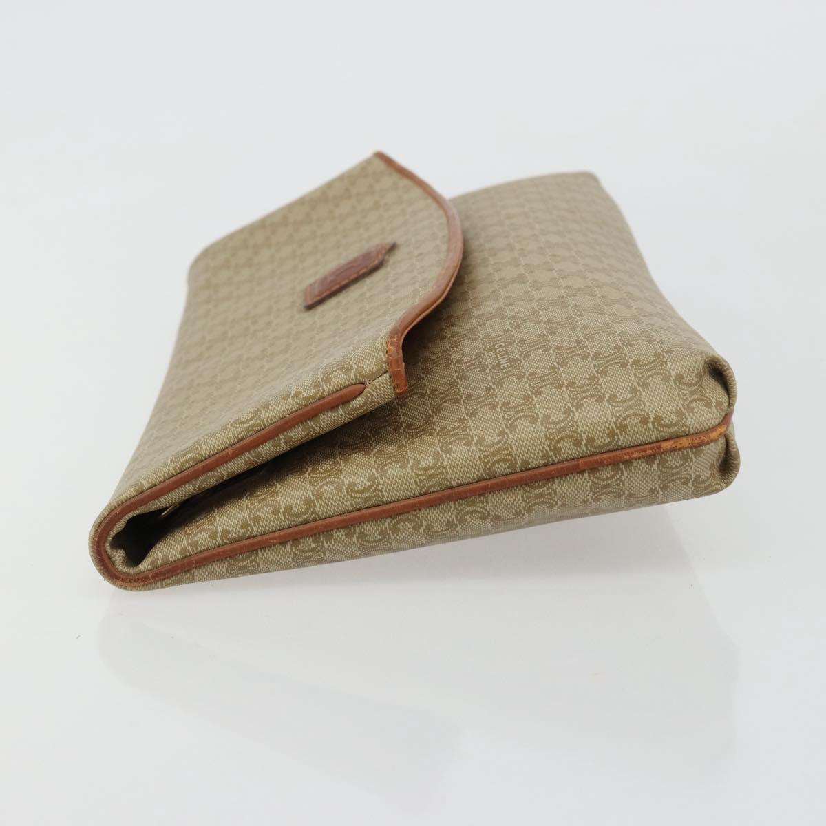CELINE Macadam Canvas Clutch Bag PVC Beige Gold Auth 184467