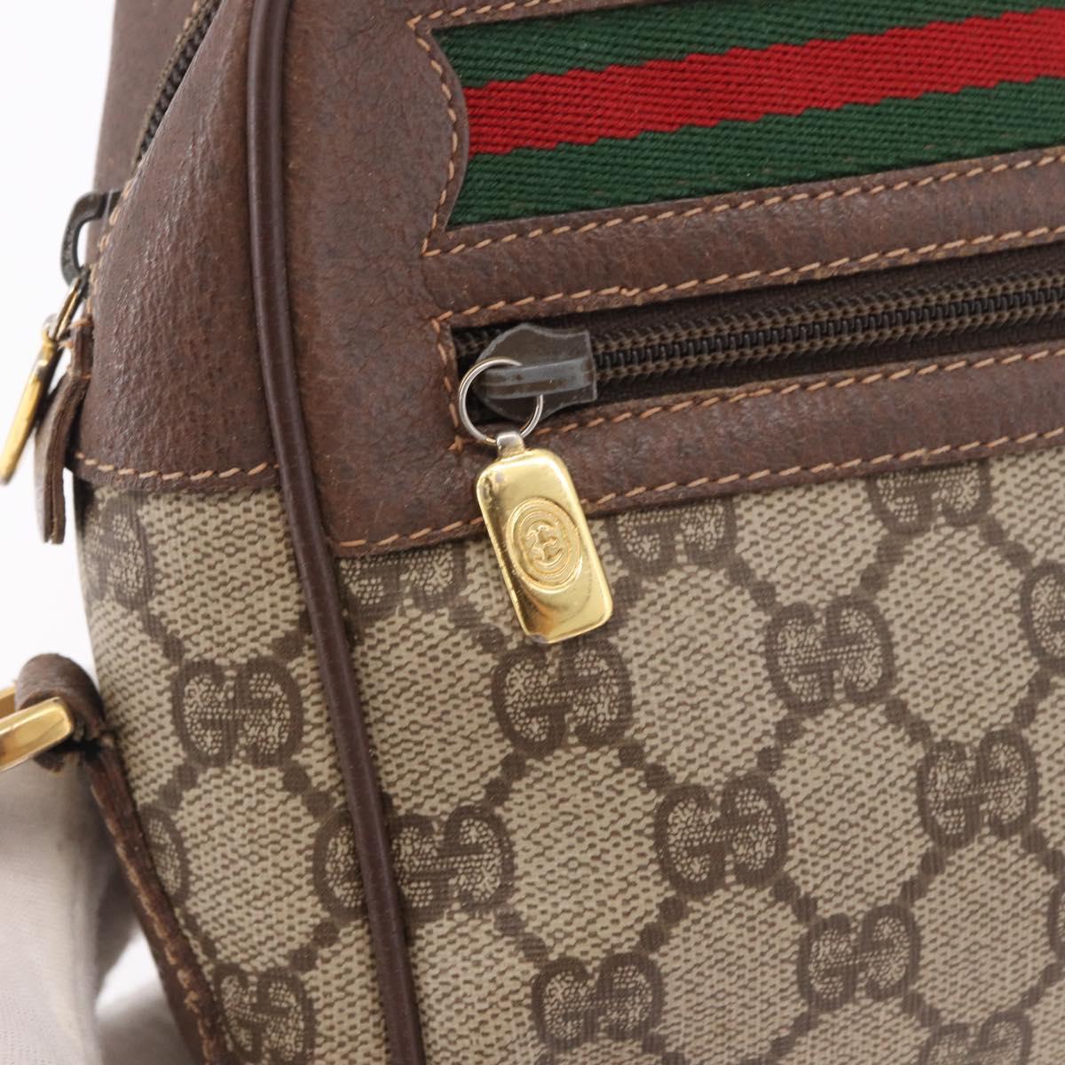 GUCCI GG Supreme Web Sherry Line Shoulder Bag PVC Beige Red Auth 184470