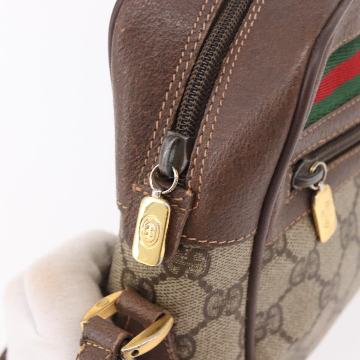 GUCCI GG Supreme Web Sherry Line Shoulder Bag PVC Beige Red Auth 184470