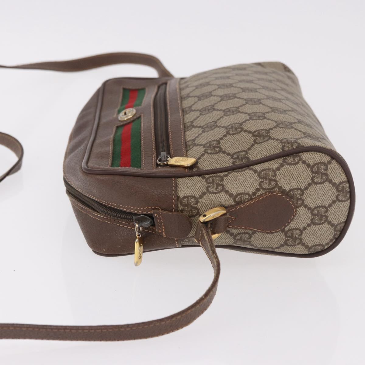 GUCCI GG Supreme Web Sherry Line Shoulder Bag PVC Beige Red Auth 184470