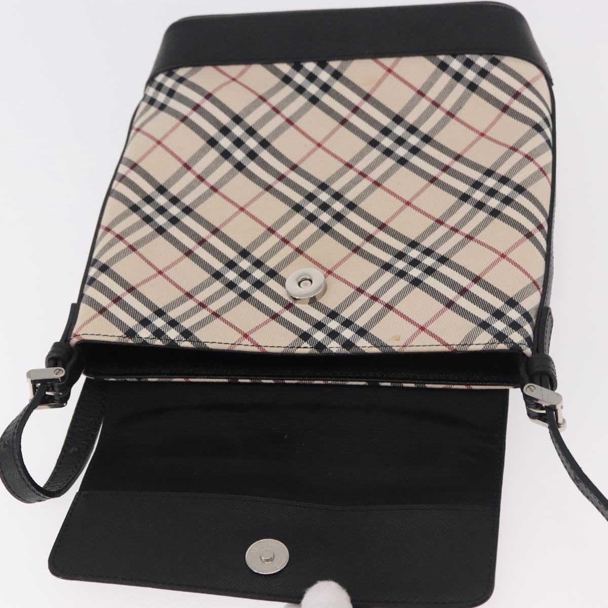 BURBERRY Nova Check Shoulder Bag Canvas Beige Silver Auth 184471A