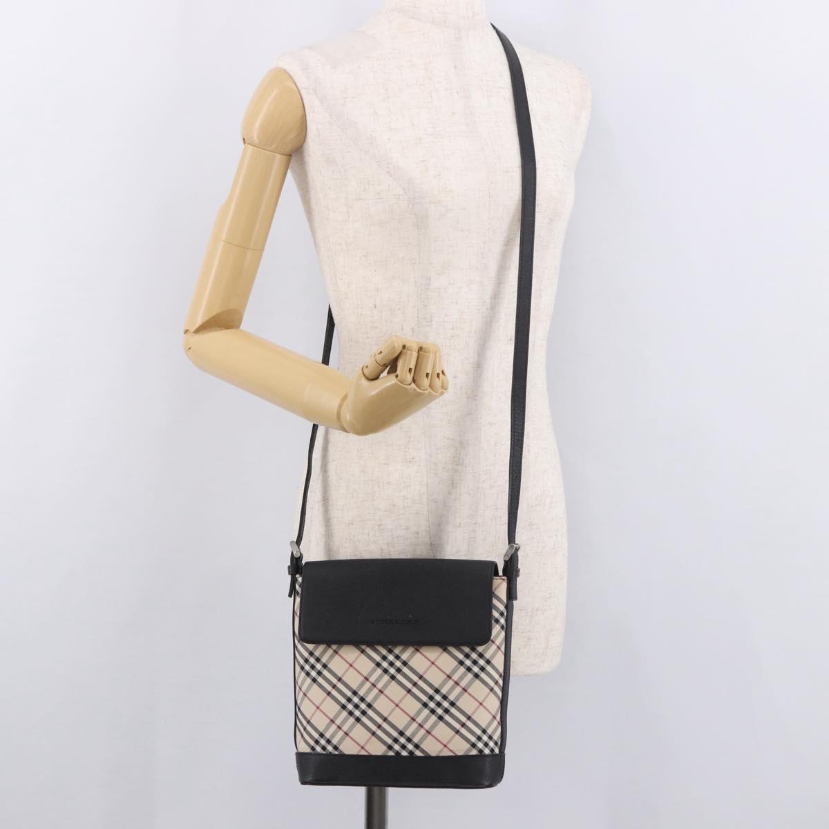 BURBERRY Nova Check Shoulder Bag Canvas Beige Silver Auth 184471A
