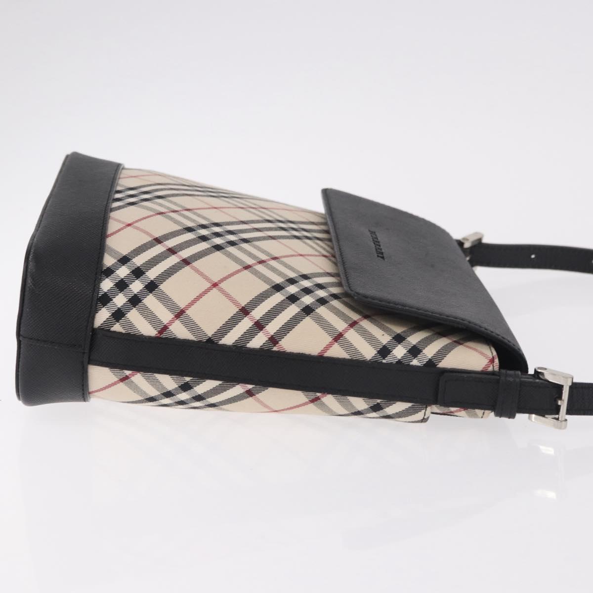 BURBERRY Nova Check Shoulder Bag Canvas Beige Silver Auth 184471A