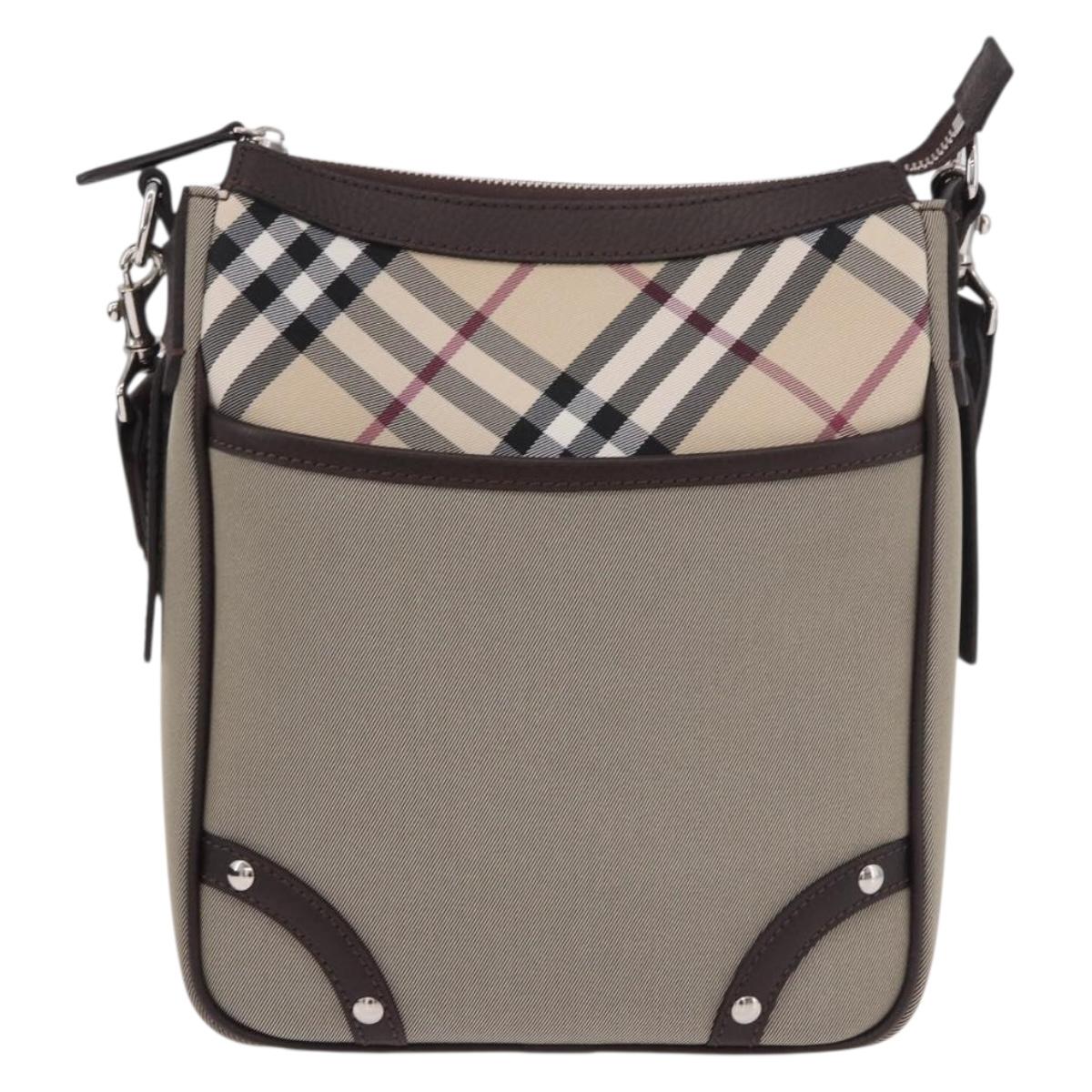 BURBERRY Nova Check Shoulder Bag Canvas Beige Silver Auth 184474A