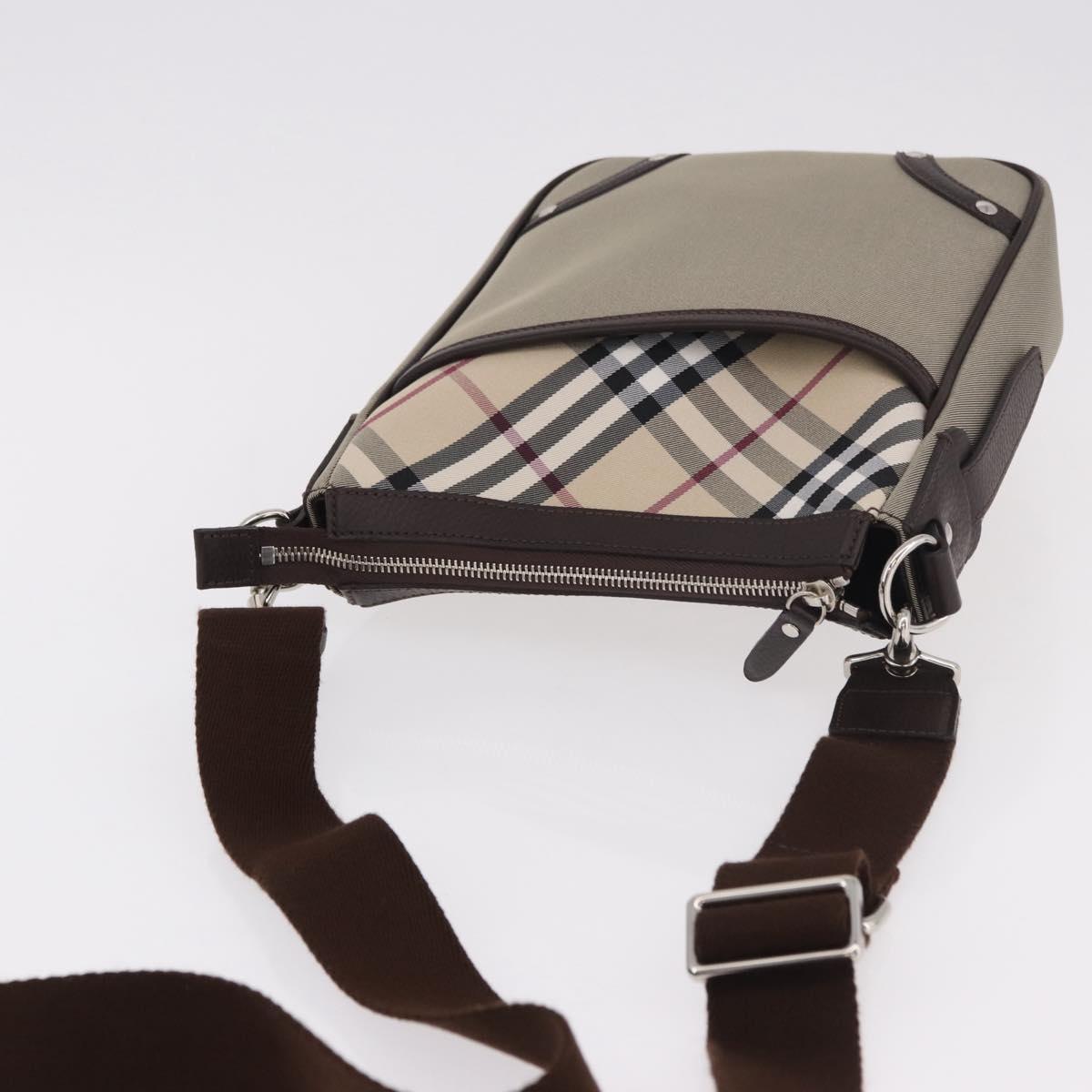 BURBERRY Nova Check Shoulder Bag Canvas Beige Silver Auth 184474A