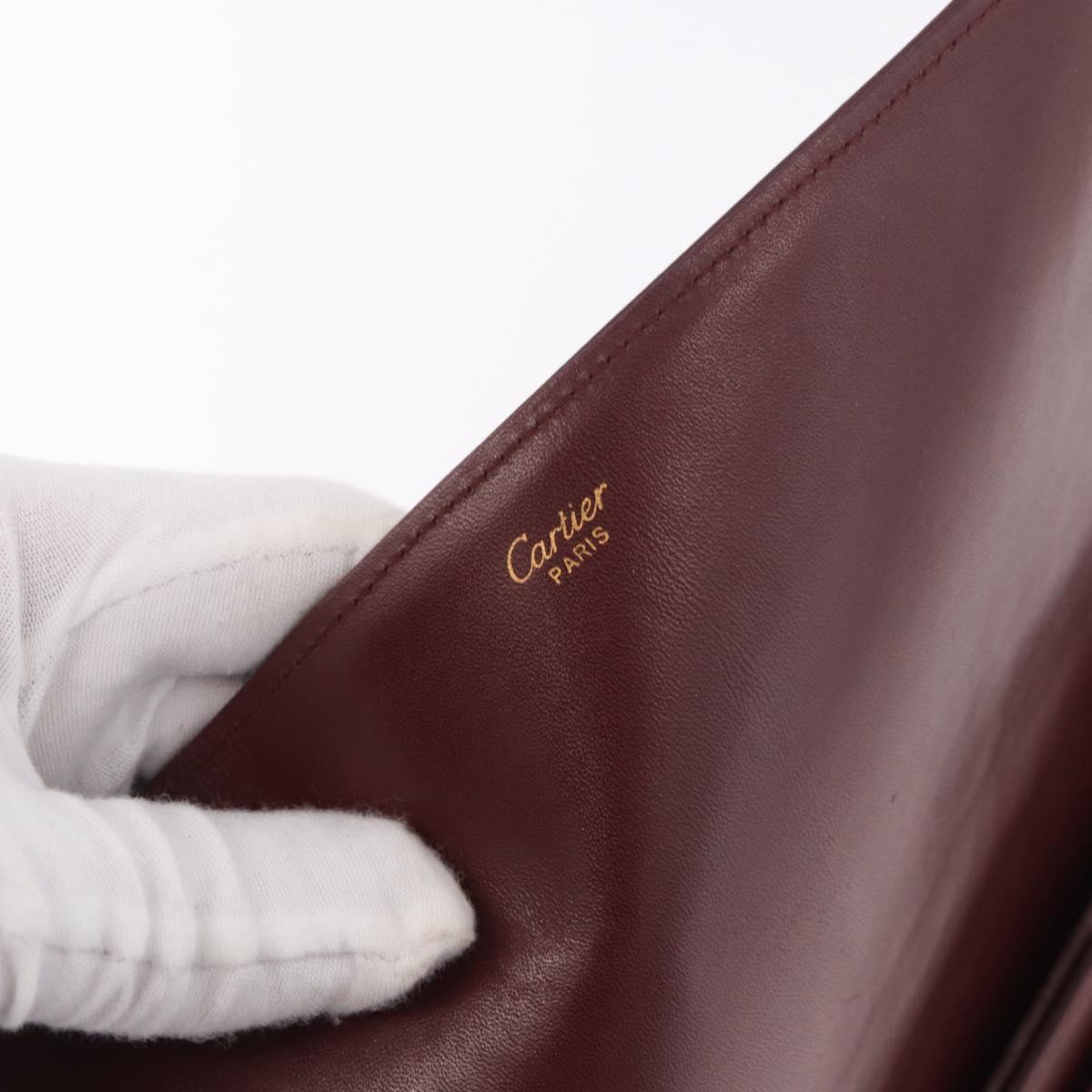 CARTIER Must Line Clutch Bag Leather Bordeaux Gold Auth 184475
