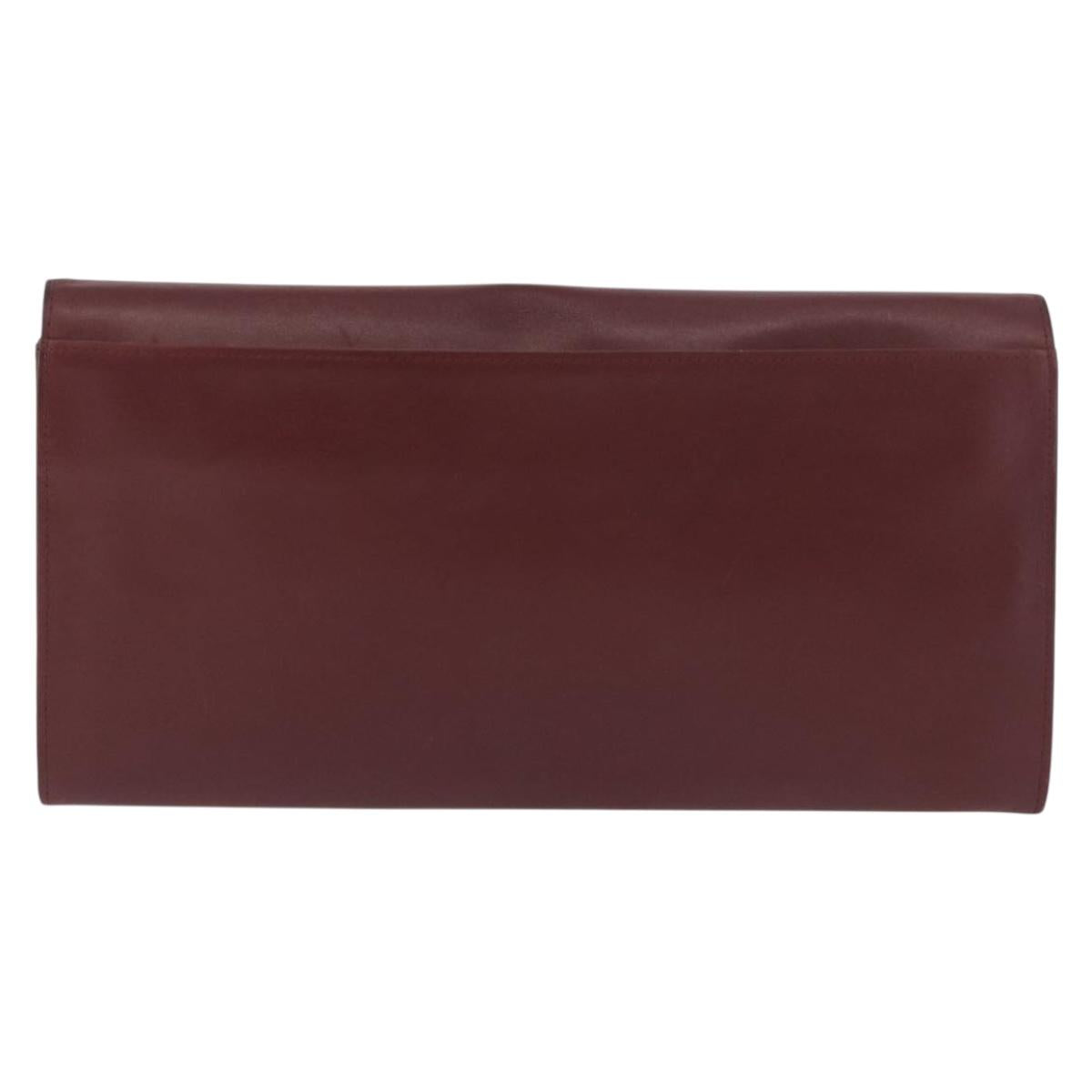 CARTIER Must Line Clutch Bag Leather Bordeaux Gold Auth 184475